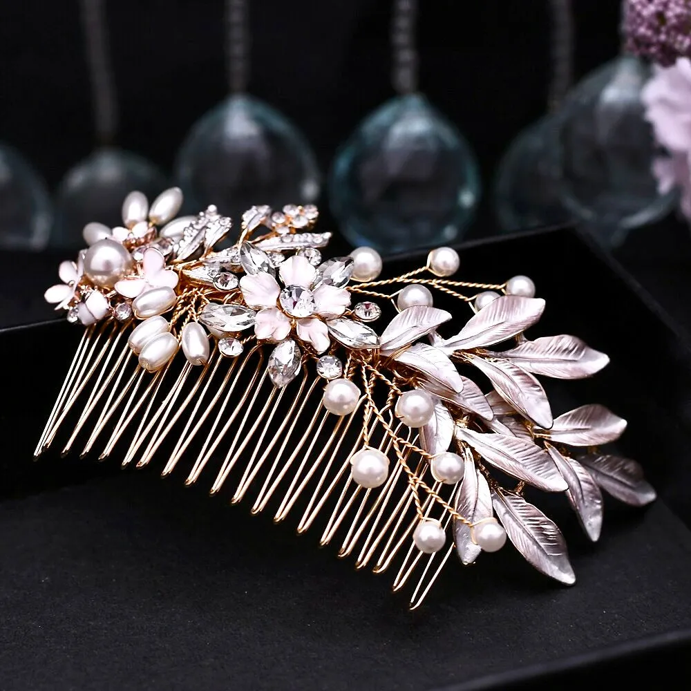 "Lesley" - Gold Pearl Bridal Hair Comb